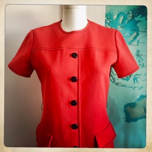 ORANGE Drama Vintage 60s Butte Knit Dress Mid Century Mod Shift Office Cocktail Dress