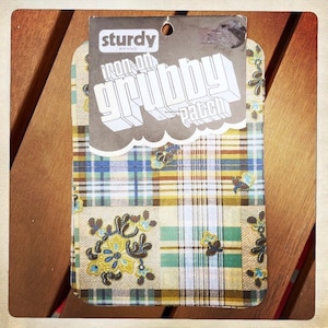 PLAID PATCHWORK – Iron-On Sturdy Brand GRUBBY 5&quot; x 7&quot; Knee Elbow Patch Authentic Vintage 70s Denim Hippy Hippie Boho
