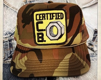 10-4! Vintage 70s Limited Edition 'CERTIFIED CB!' CB Radio Patch stitched on New Camouflage Snapback Trucker Cap / Hat
