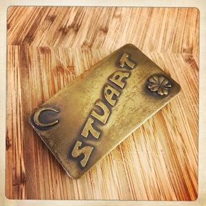 ROCKER Vintage US Buckle STUART Western Rocker Brass Belt Buckle Americana Rockstar
