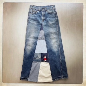 ROCKER Vintage 70s Handmade Patchwork Embroidered Levi's Denim SKIRT Hippie Boho Festival