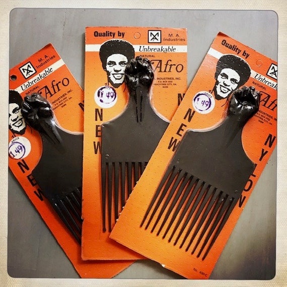 BLACK POWER - Authentic Vintage 70s AFRO 'Clinched Fist' Unbreakable Nylon Pick Hippy Hippie Boho Super Fly View 3
