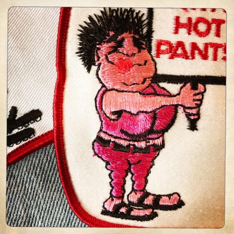 Down With Hot Pants - Aufnäher mit rechteckigem Aufnäher Vintage 60er 70er Denim Hippy Hippie Boho Snowmobile Schneehase Bild 5