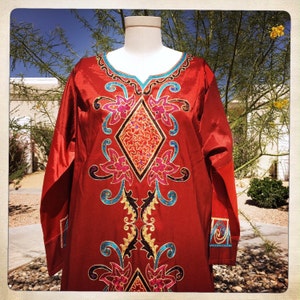 Dramatic RED Vintage 70s BEDOUIN Embroidered MAXI Dress Hippie - Etsy