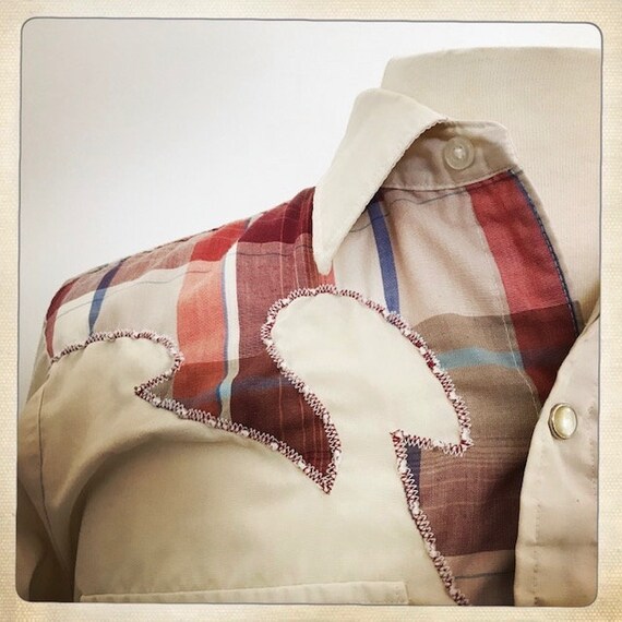 YEEHAW! Men's Beige Plaid Vintage 70s HbarC Califo