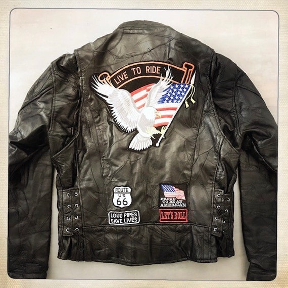 INSANE - Vintage Live to Ride Leather Patchwork B… - image 1