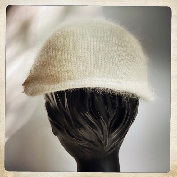 PRETTY! Vintage 50s 60s White Mohair Hat NOS NWT … - image 8