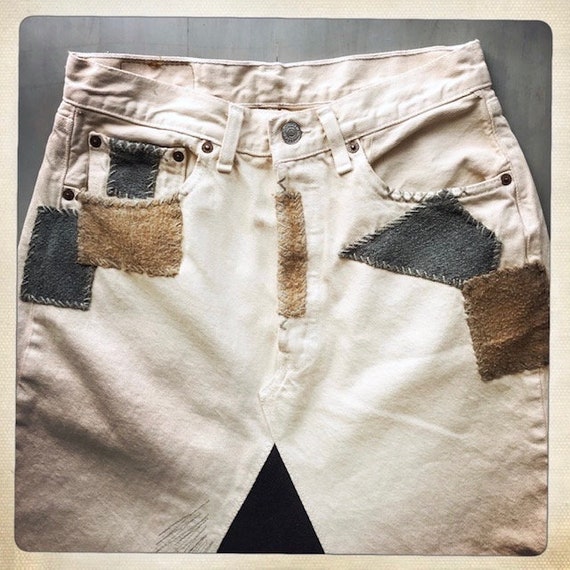 Rocker Vintage Beige LEVI'S Denim SKIRT with Vint… - image 2