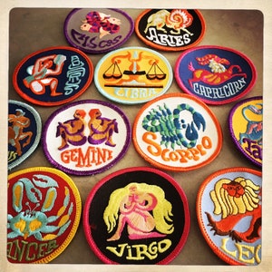 Vintage 60s 70s TRIPPY Round Embroidered ZODIAC Astrology Patches Authentic Mid Century MOD Hippy Hippie Boho image 5
