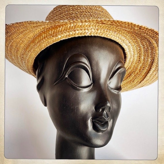 CLASSIC! Vintage 50s 60s STRAW Grommet Sun Hat - … - image 3