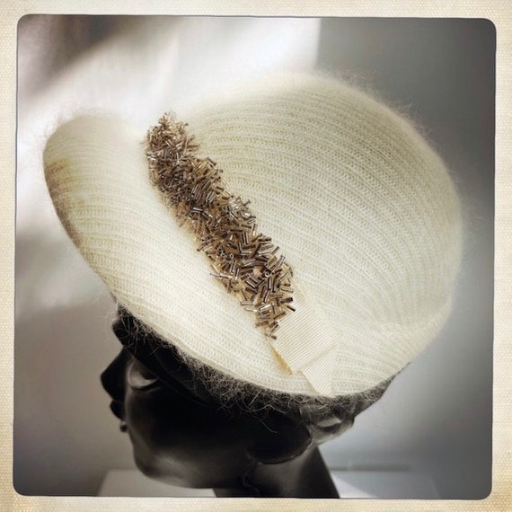 PRETTY! Vintage 50s 60s White Mohair Hat NOS NWT … - image 10