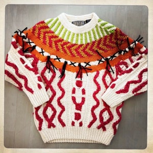 NEW WAVE Southwestern Cable Hand Knit Vintage 80s NOVO Sweater Jumper - Size Small