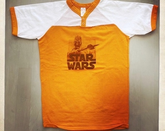 Rzadki: Vintage 70s STAR WARS Tuskan Raider NOS Deadstock Mesh Jersey Ringer T Shirt - Rozmiar dla dorosłych XL