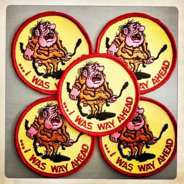 UGH!  – 'I Was Way Ahead' Round Patch Authentic Vintage 70s Denim Hippy Hippie Boho Ski Snowboard Snowmobile