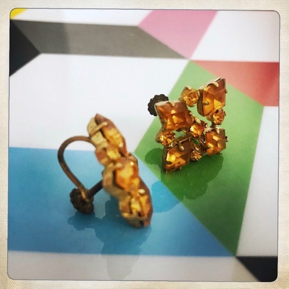 STUNNING - Vintage 50s 60s AMBER Square Cluster R… - image 7