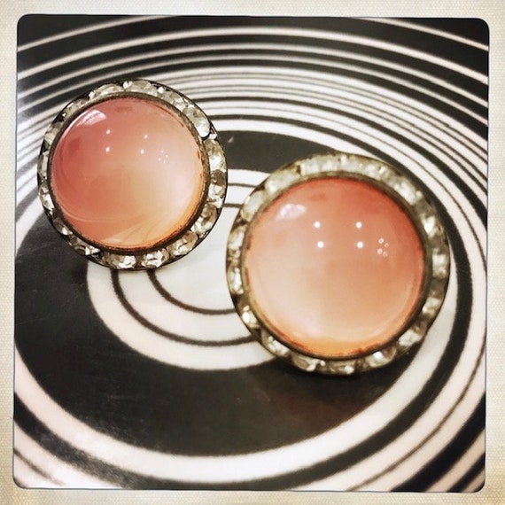 PRETTY - Vintage 50s 60s CORAL Rhinestone Earring… - image 4