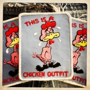 POLLO DESPLUMADO – Parche rectangular &#39;Este es un traje de pollo&#39; Auténtico Vintage 60s 70s Denim Hippy Hippie Boho Tonto Divertido