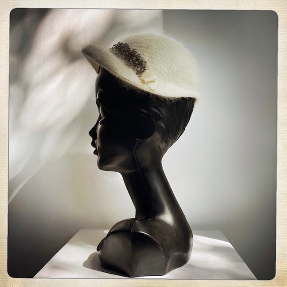 PRETTY! Vintage 50s 60s White Mohair Hat NOS NWT … - image 9