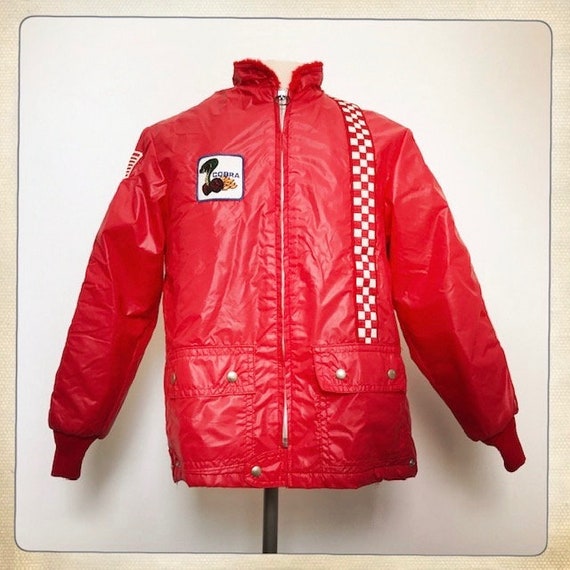 RARE Vintage Ford COBRA RED Checkerboard Racing Jacket With