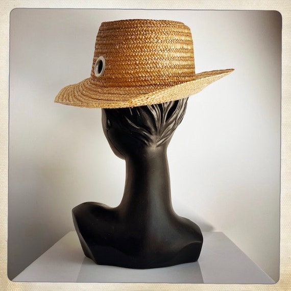 CLASSIC! Vintage 50s 60s STRAW Grommet Sun Hat - … - image 5