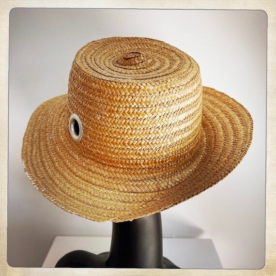 CLASSIC! Vintage 50s 60s STRAW Grommet Sun Hat - … - image 6