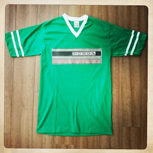 Vintage 70s HONDA NOS Deadstock GREEN Jersey Ringer Style V Neck T Shirt - Size Adult Medium