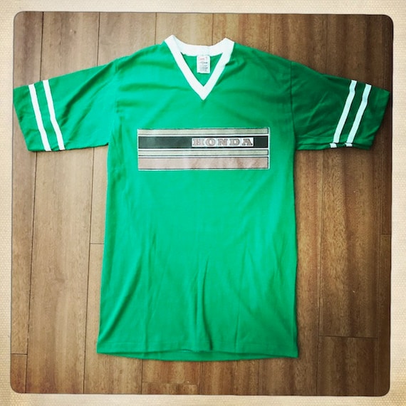 Vintage 70s HONDA NOS Deadstock GREEN Jersey Ringer Style V