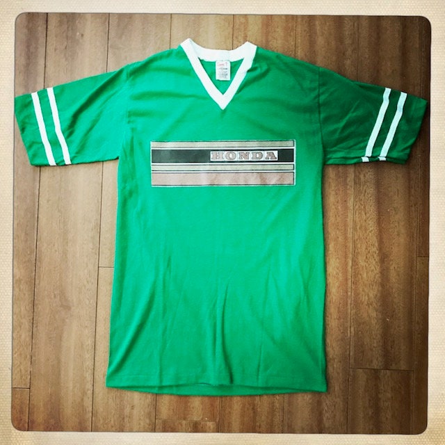 Vintage 70s HONDA NOS Deadstock GREEN Jersey Ringer Style V