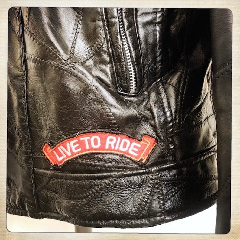 INSANE Vintage Live to Ride Leather Patchwork BIKER Jacket Size XL Extra Large Tall image 4