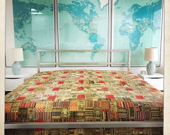 RARE! Vintage Super 70s MASSIVE Handmade PATCHWORK Guatemalan Quilt Decorative Blanket Wall Hanging