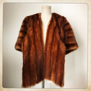 GLAMTASTIC Vintage 50s Auburn Brown MINK Fur Movie Star Stole Cape Shawl Wrap - Medium