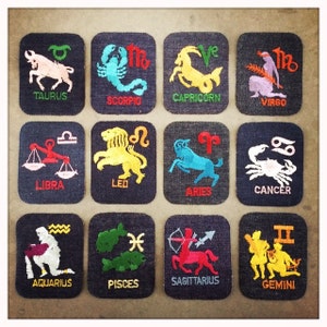 ZODIAC ASTROLOGY Rectangle Patches Authentic Vintage 60s 70s Mid Century MOD Denim Hippy Hippie Boho