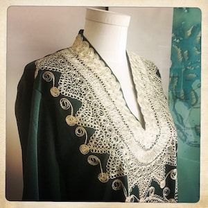 Stunning Vintage 70s GODDESS MAXI Heavily Embroidered Dress Hippie Boho Festival - Size Medium