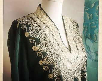 Stunning Vintage 70s GODDESS MAXI Heavily Embroidered Dress Hippie Boho Festival - Size Medium