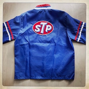 Awesome VTG 80s 90s BLUE Windbreaker Racing Jacket with Vintage Patches - Size Medium