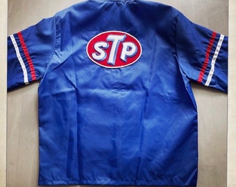 Awesome VTG 80s 90s BLUE Windbreaker Racing Jacket with Vintage Patches - Size Medium