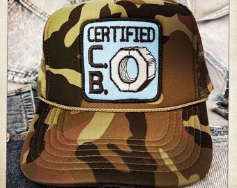 10-4! Vintage 70s Limited Edition 'CERTIFIED CB Nut!' CB Radio Patch stitched on New Camouflage Snapback Trucker Cap / Hat