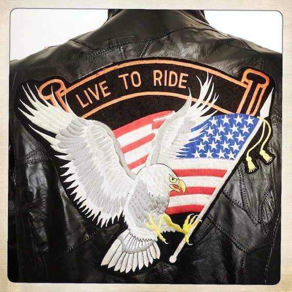 INSANE - Vintage Live to Ride Leather Patchwork B… - image 3