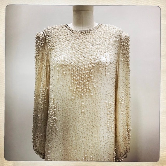 GORGEOUS! Vintage 80s Sequin Beaded Pearl Couture… - image 6