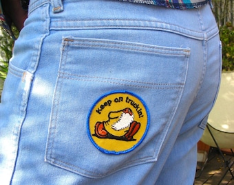 Vintage Wrangler Denim Jeans with Groovy Vintage 70s "Keep On Truckin" Patch Size 36W x 30L