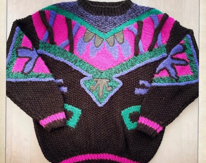 80s New Wave Edgy Black Pullover Abstract Sweater main image 1