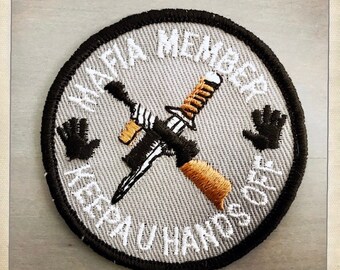 MAFIA MEMBER Keeps U Hands Off – Round Patch Authentic Vintage 60s 70s Denim Hippy Hippie Boho