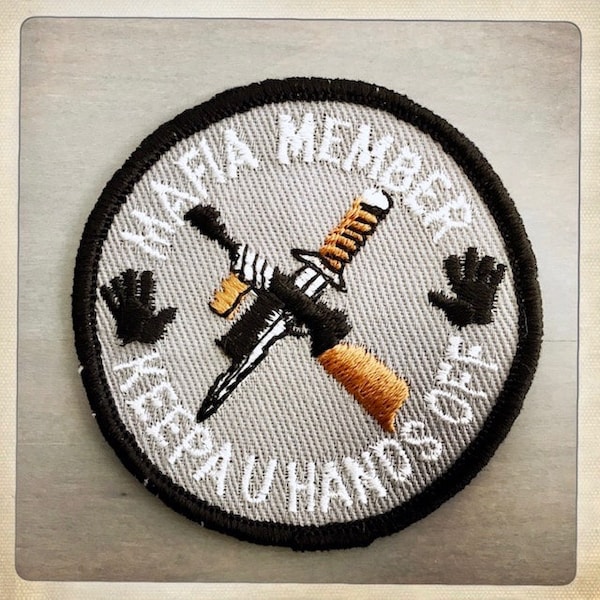 MAFIA MEMBER Keeps U Hands Off – Round Patch Authentic Vintage 60s 70s Denim Hippy Hippie Boho