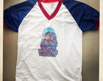 Koszulka w stylu T-shirt z siatki Deadstock z lat 70. z serii Star Wars Darth Vader X-Wing Fighter NOS - rozmiar dla dorosłych L
