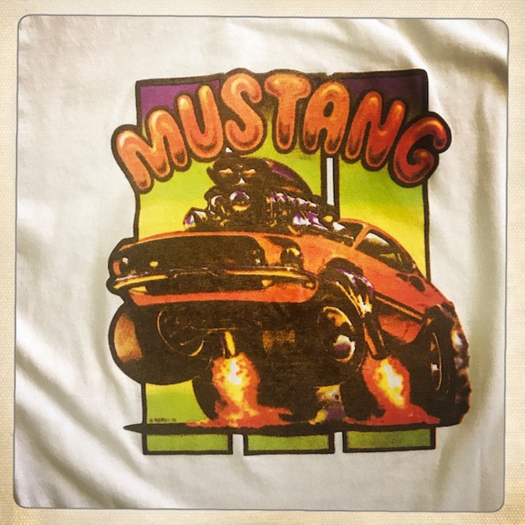 NOS 80s Airbrush Etsy Muscle 70s Car Crew - X-large Neck Deadstock Shirt Adult MUSTANG Size White Design T Vintage