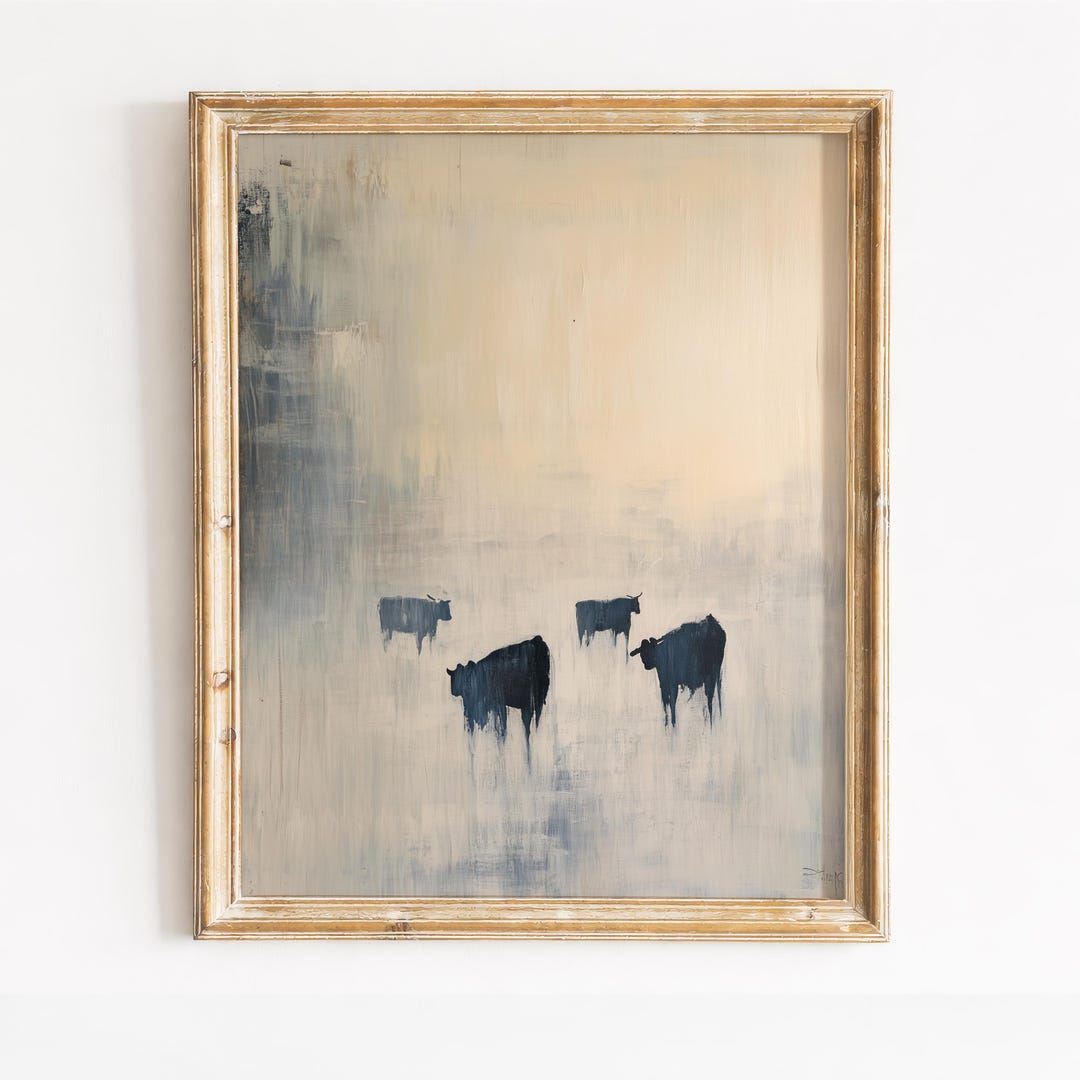 Abstract Cattle Painting, Minimalist Pastoral Wall Art, Farmhouse Decor ...