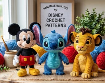 Disney Crochet Pattern Bundle PDF | Mickey Mouse Stitch Simba Amigurumi | Beginner Kawaii Crochet Doll Pattern | Instant Digital Download