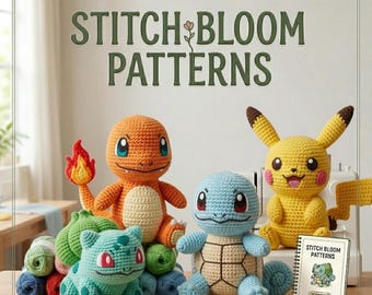 Pokémon Amigurumi Crochet Pattern Kit - Learn to Crochet Squirtle, Charmander, Pikachu, and Bulbasaur - 4-Pack Pattern Book + Supplies