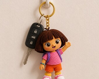 Crochet Dora & Monkey Amigurumi Keychains | Handmade Car Charm Set