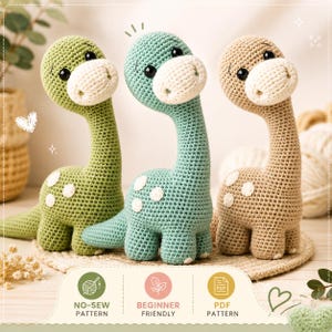 Crochet Dinosaur Plush Pattern, Beginner Amigurumi Dino Tutorial (Digital Download)